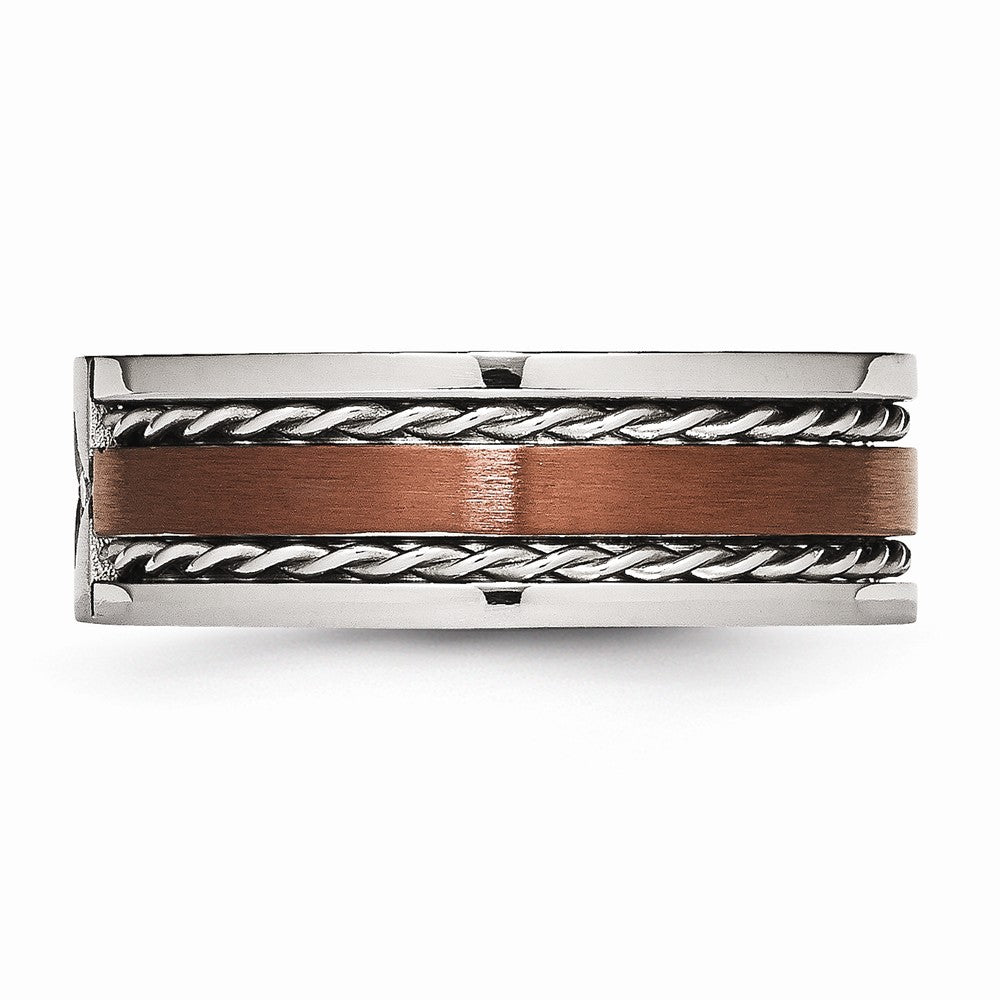 Stainless Steel Brown IP-Plated Wedding Band with Diamonds, Engravable & Polished Finish