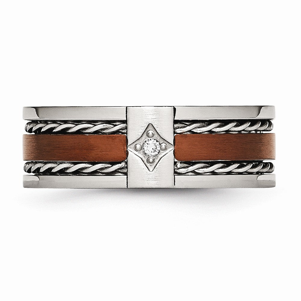 Stainless Steel Brown IP-Plated Wedding Band with Diamonds, Engravable & Polished Finish