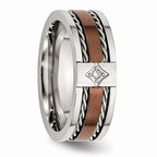 Stainless Steel Brown IP-Plated Wedding Band with Diamonds, Engravable & Polished Finish