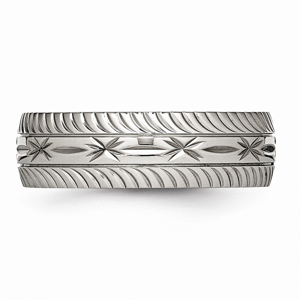 Sophia Jewelers Polished Stainless Steel Wedding Band Elegant 7mm Diamond Cut - 7 - 7