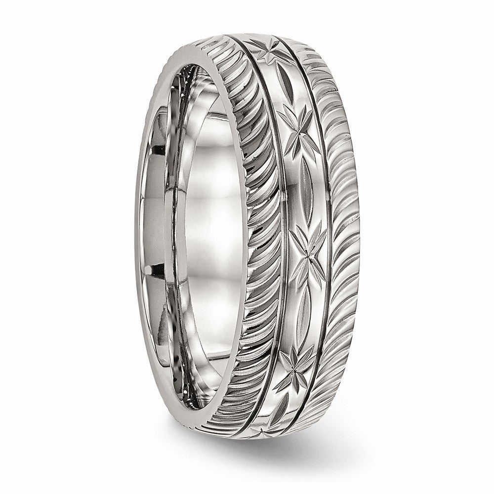 Sophia Jewelers Polished Stainless Steel Wedding Band Elegant 7mm Diamond Cut - 7 - 7