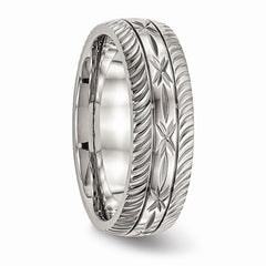 Sophia Jewelers Polished Stainless Steel Wedding Band Elegant 7mm Diamond Cut - 7 - 7