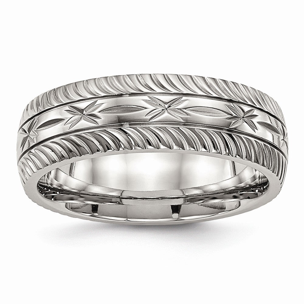 Sophia Jewelers Polished Stainless Steel Wedding Band Elegant 7mm Diamond Cut - 7 - 7