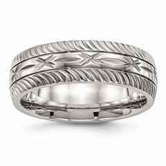 Sophia Jewelers Polished Stainless Steel Wedding Band Elegant 7mm Diamond Cut - 7 - 7