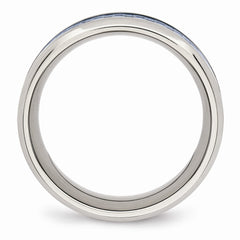 Stainless Steel Wedding Band with Polished Blue Carbon Fiber Inlay - 7 - 7