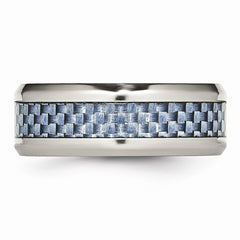 Stainless Steel Wedding Band with Polished Blue Carbon Fiber Inlay - 7 - 7