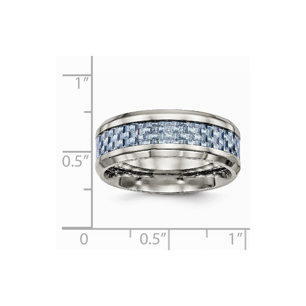 Stainless Steel Polished Blue Carbon Fiber Inlay Ring