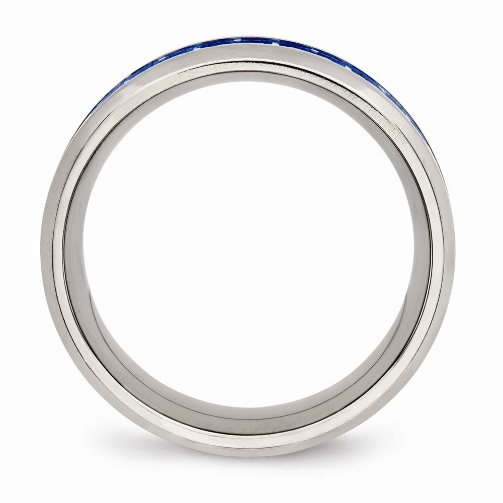 Stainless Steel Polished Blue/White Carbon Fiber Inlay Ring