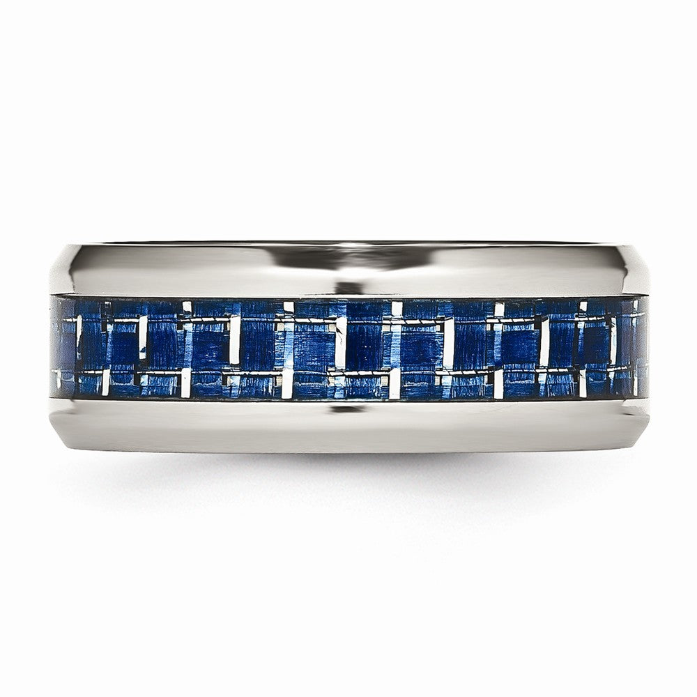 Sophia Jewelers Stainless Steel Wedding Band with Blue Carbon Fiber Inlay - 7 - 7