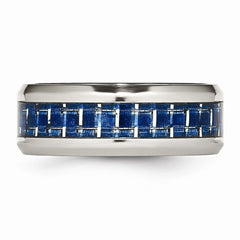 Stainless Steel Polished Blue/White Carbon Fiber Inlay Ring