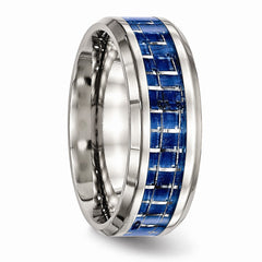 Stainless Steel Polished Blue/White Carbon Fiber Inlay Ring