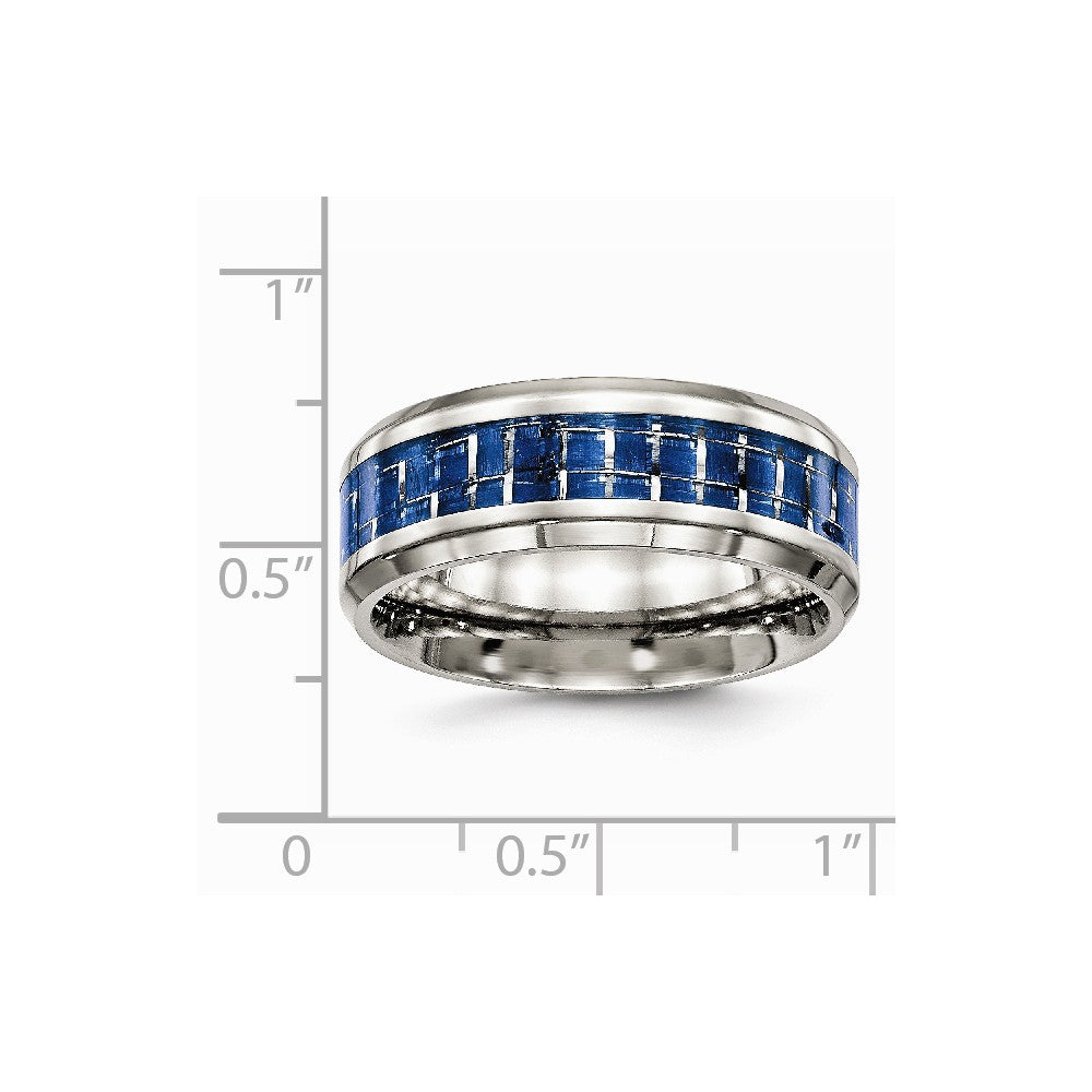 Stainless Steel Polished Blue/White Carbon Fiber Inlay Ring