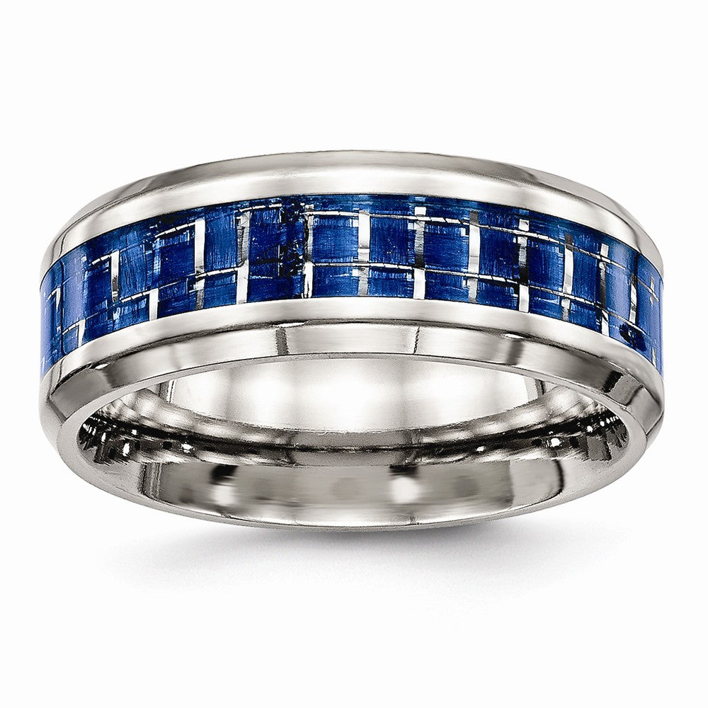 Sophia Jewelers Stainless Steel Wedding Band with Blue Carbon Fiber Inlay - 7 - 7