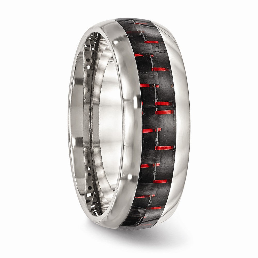 Carbon Fiber Inlay Wedding Band in Stainless Steel, 8mm