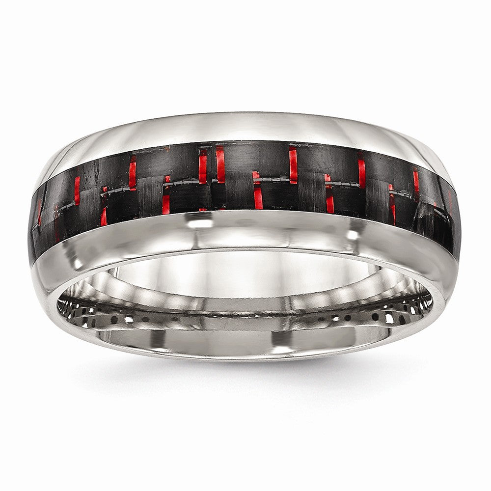 Carbon Fiber Inlay Wedding Band in Stainless Steel, 8mm Main image