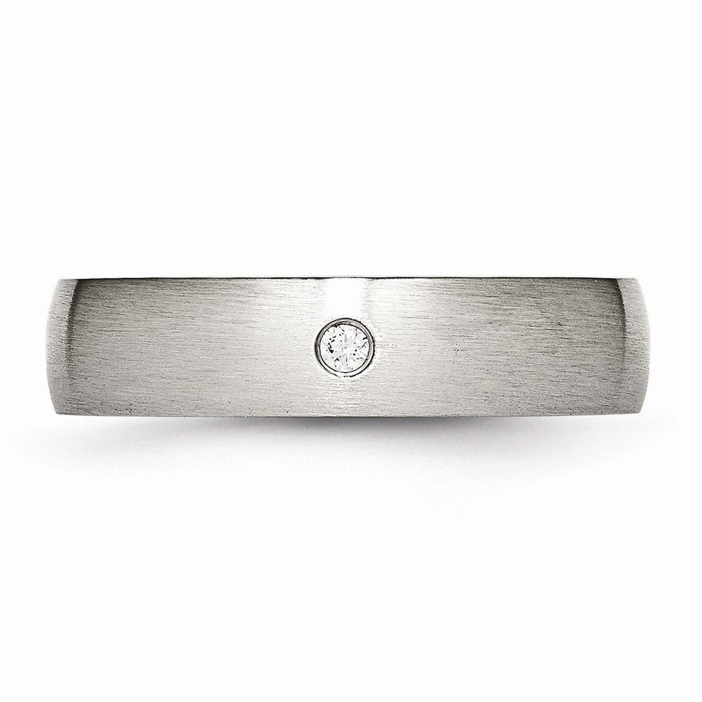 Brushed CZ Wedding Band in Stainless Steel, 5.5mm
