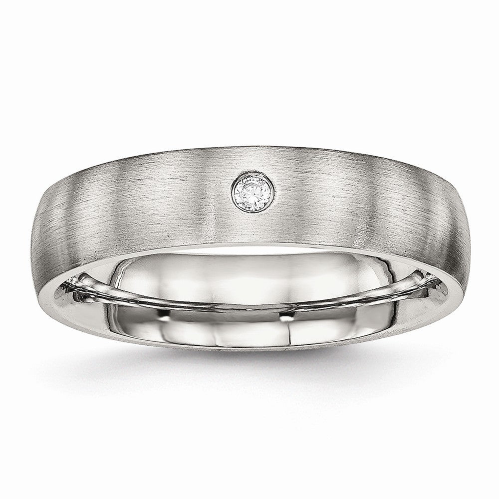 Brushed CZ Wedding Band in Stainless Steel, 5.5mm Main image