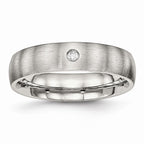 Brushed CZ Wedding Band in Stainless Steel, 5.5mm