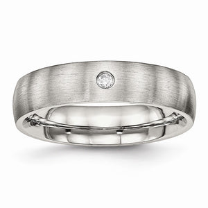 Cubic Zirconia Half-Round Wedding Band in Stainless Steel, 5.5mm Brushed - Sophia Jewelers