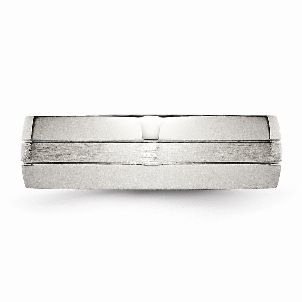Grooved Wedding Band in Stainless Steel, 6.5mm