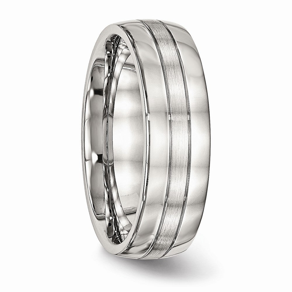 Grooved Wedding Band in Stainless Steel, 6.5mm