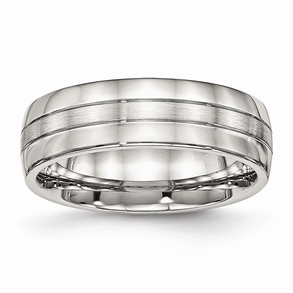 Grooved Wedding Band in Stainless Steel, 6.5mm