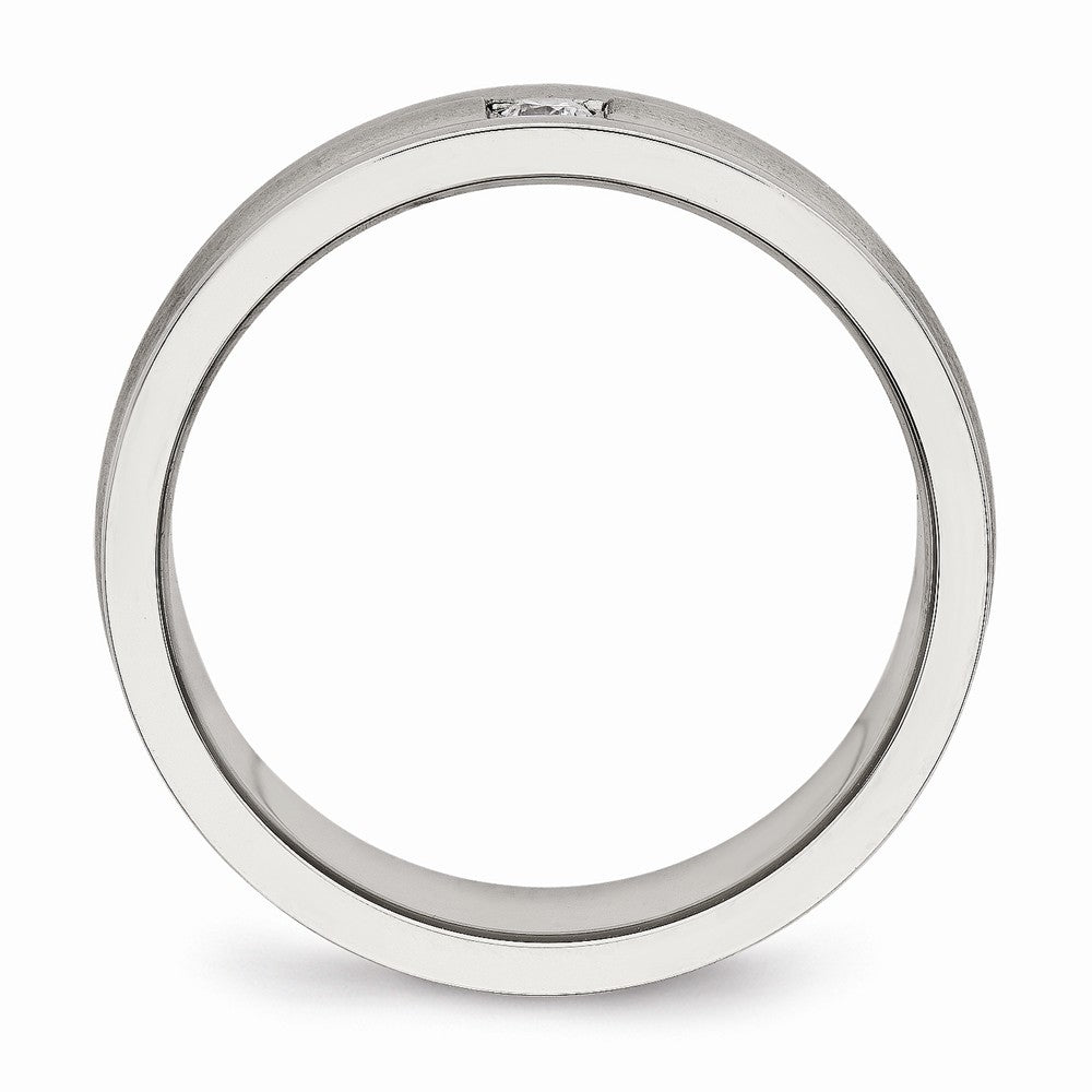 CZ Grooved Wedding Band in Stainless Steel, 7mm