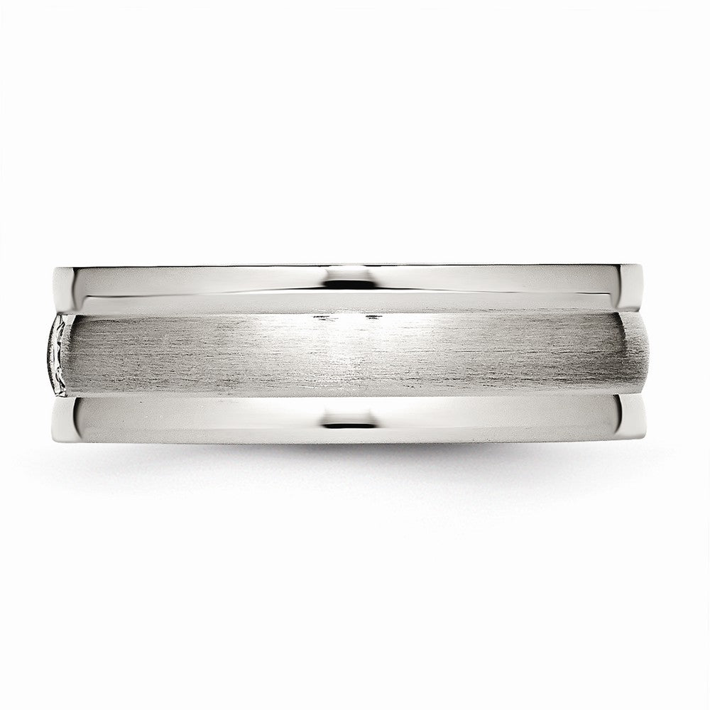 CZ Grooved Wedding Band in Stainless Steel, 7mm