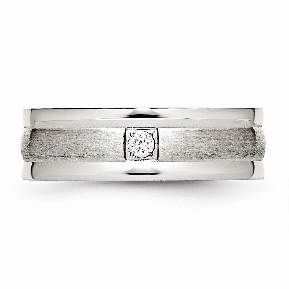 CZ Grooved Wedding Band in Stainless Steel, 7mm
