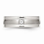 CZ Grooved Wedding Band in Stainless Steel, 7mm