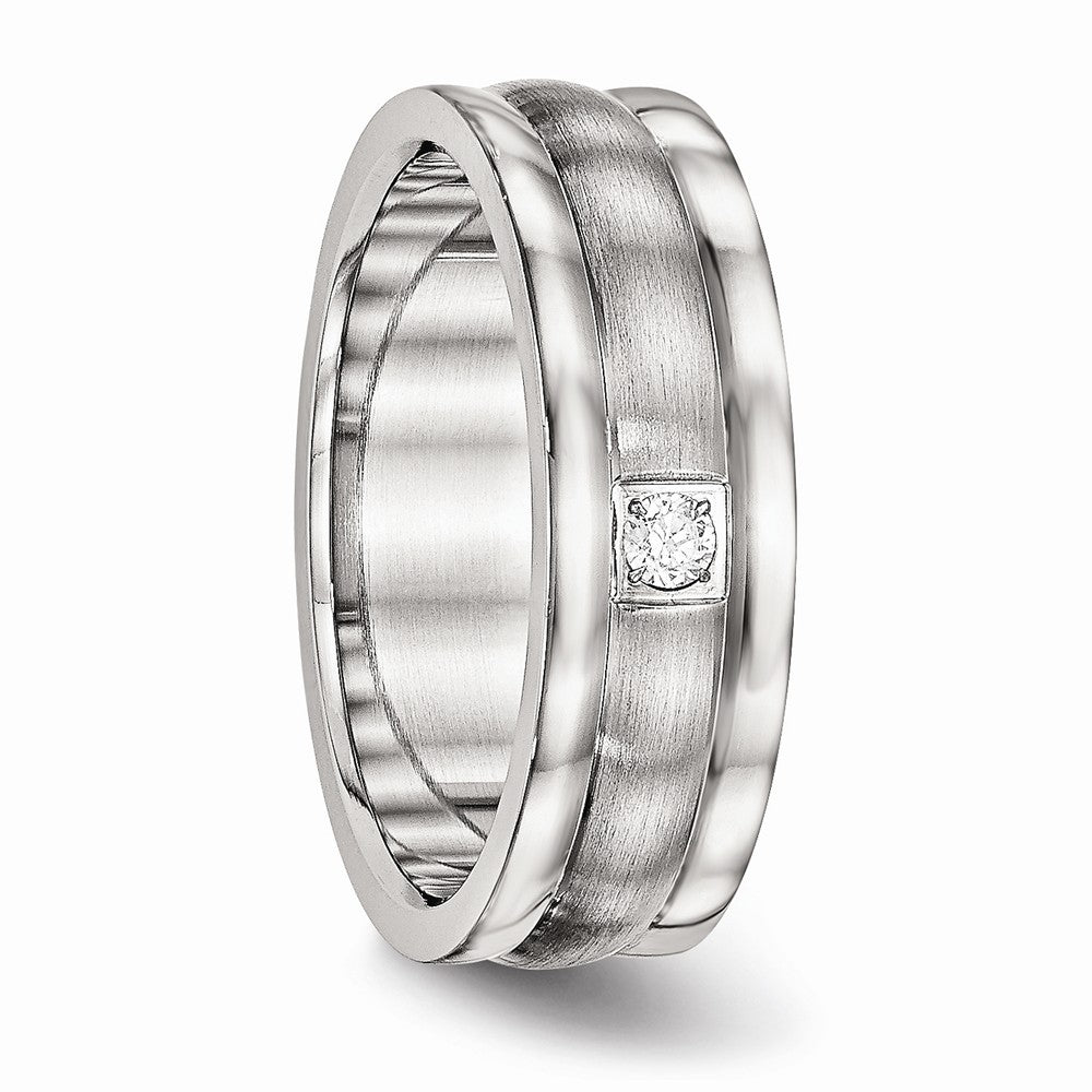 CZ Grooved Wedding Band in Stainless Steel, 7mm