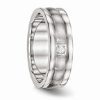 CZ Grooved Wedding Band in Stainless Steel, 7mm