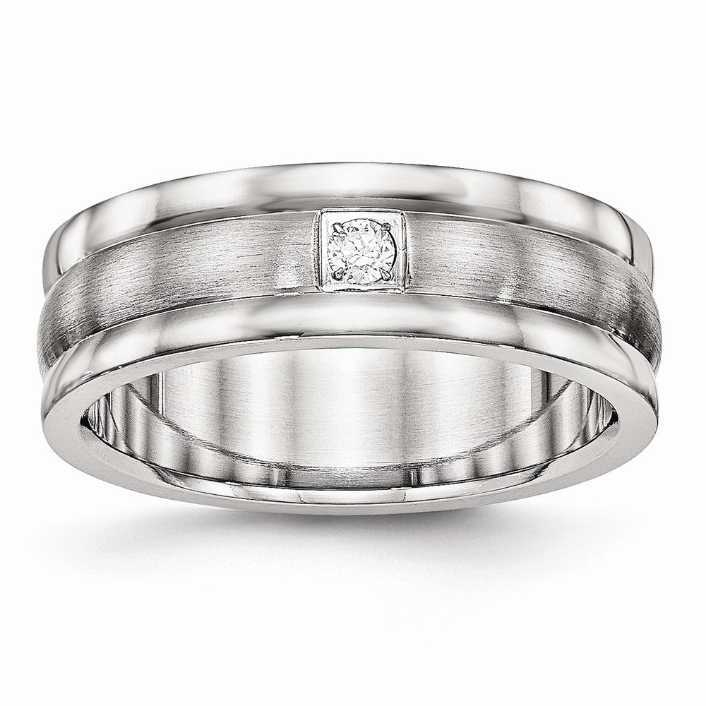 CZ Grooved Wedding Band in Stainless Steel, 7mm Main image