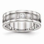 CZ Grooved Wedding Band in Stainless Steel, 7mm