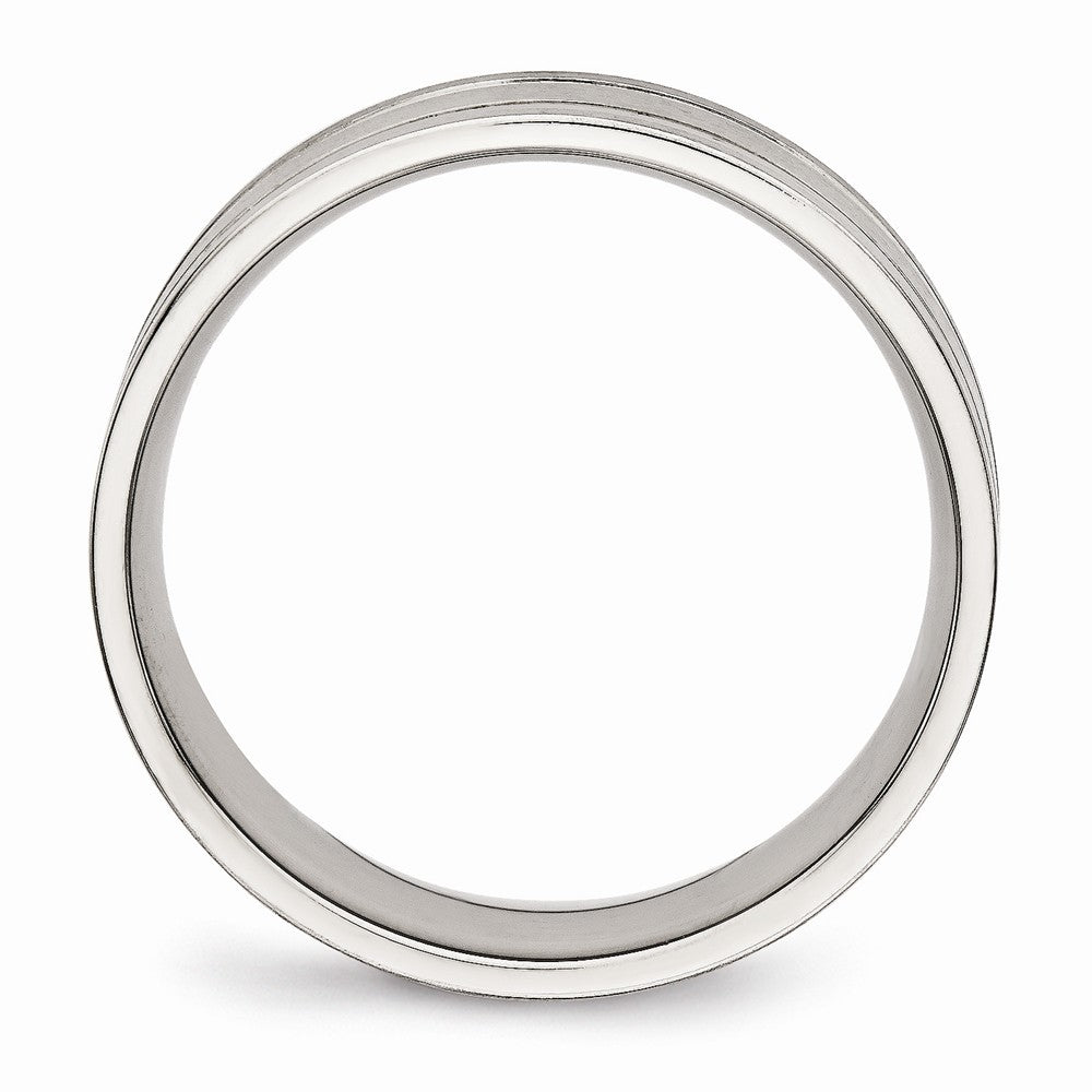 Ridged Flat Wedding Band in Stainless Steel, 6mm