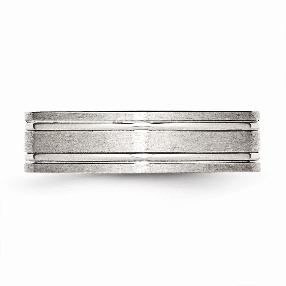 Ridged Flat Wedding Band in Stainless Steel, 6mm