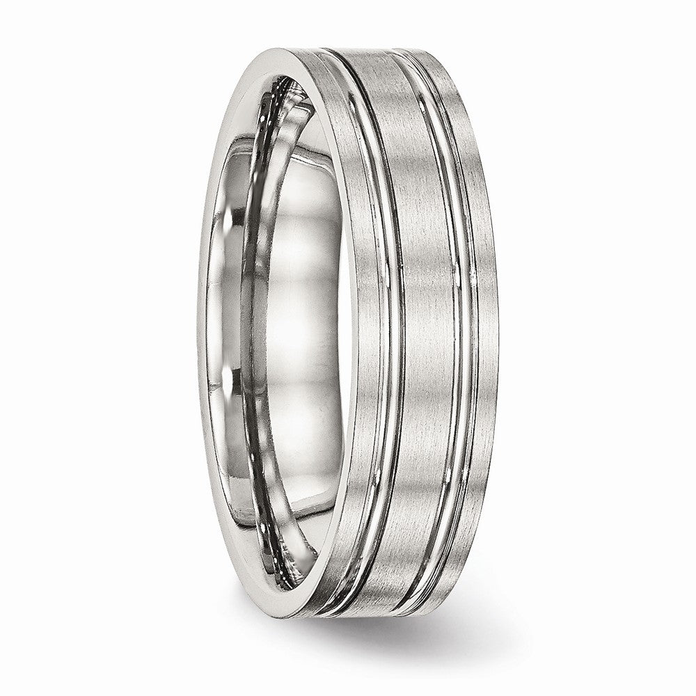 Ridged Flat Wedding Band in Stainless Steel, 6mm