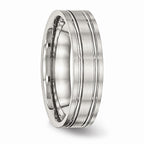 Ridged Flat Wedding Band in Stainless Steel, 6mm