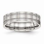 Ridged Flat Wedding Band in Stainless Steel, 6mm