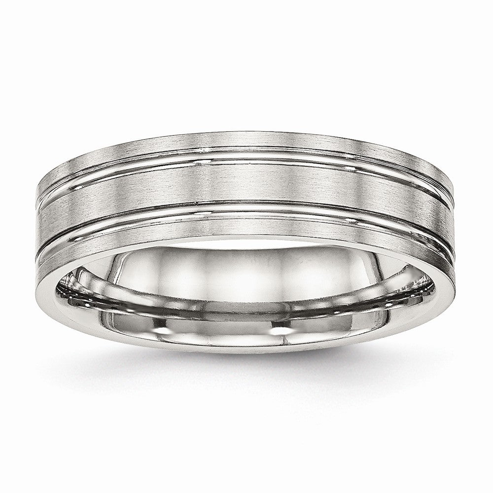 Ridged Flat Wedding Band in Stainless Steel, 6mm