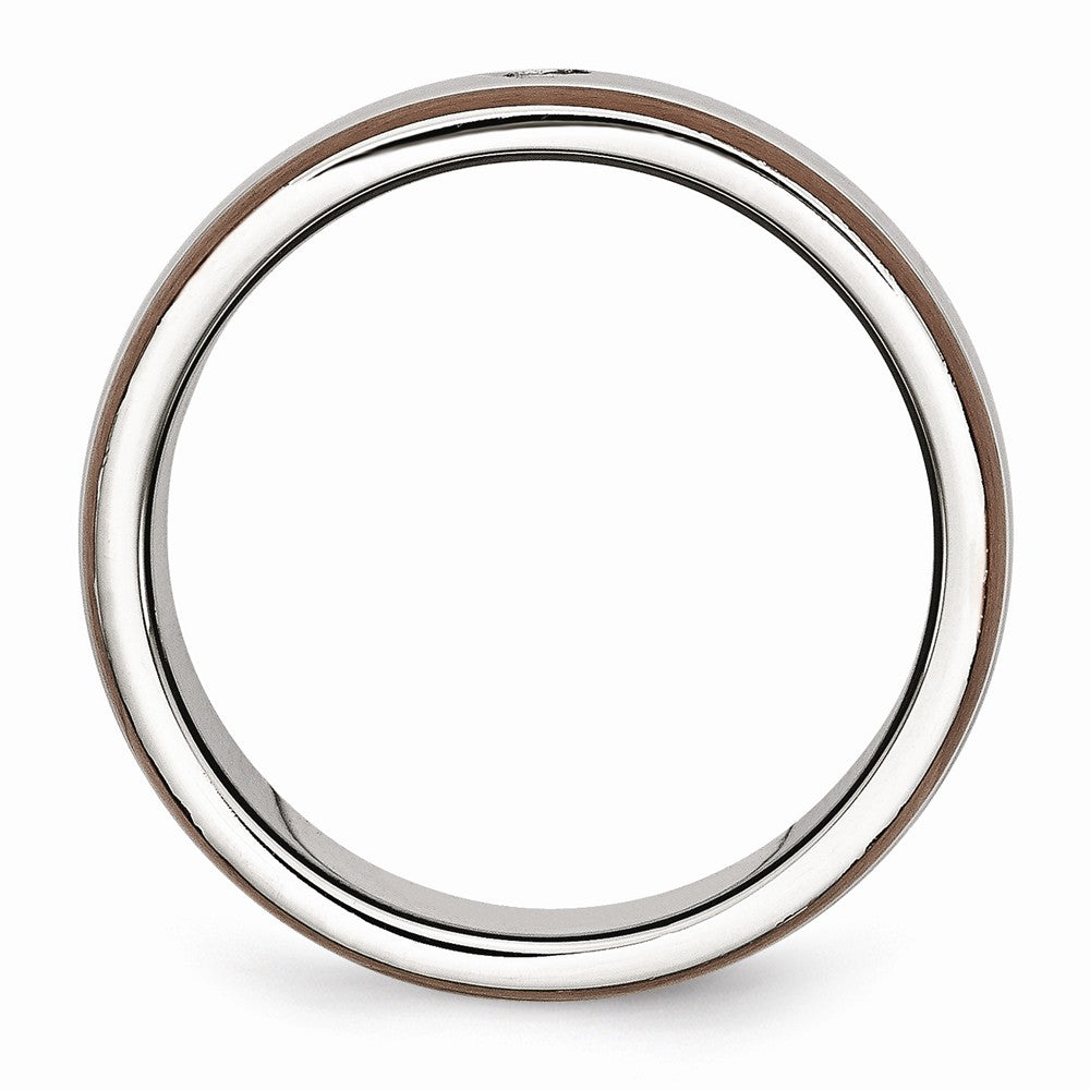 Diamond Wedding Band in Stainless Steel with Brown IP Edge, 8mm