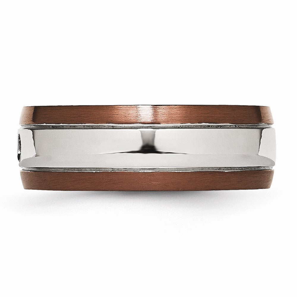 Diamond Wedding Band in Stainless Steel with Brown IP Edge, 8mm