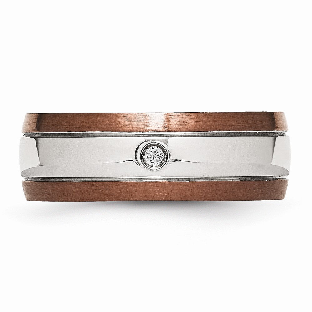 Diamond Wedding Band in Stainless Steel with Brown IP Edge, 8mm