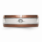Diamond Wedding Band in Stainless Steel with Brown IP Edge, 8mm