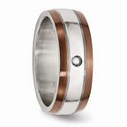 Diamond Wedding Band in Stainless Steel with Brown IP Edge, 8mm