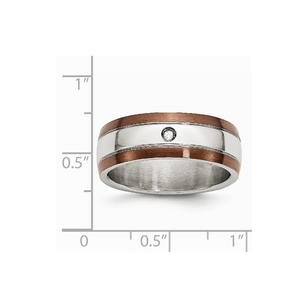 Stainless Steel Brown IP-plated Brushed w/Diamond 8mm Polished Band