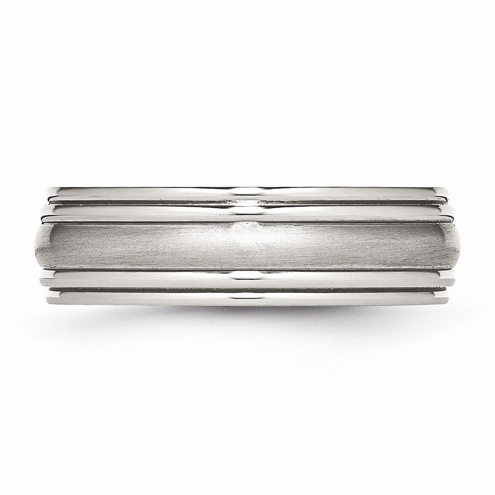 Ridged Edge Wedding Band in Stainless Steel, 7mm
