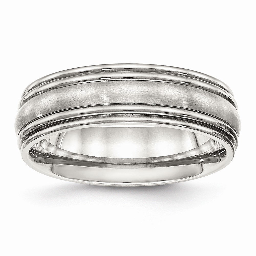 Ridged Edge Wedding Band in Stainless Steel, 7mm Main image