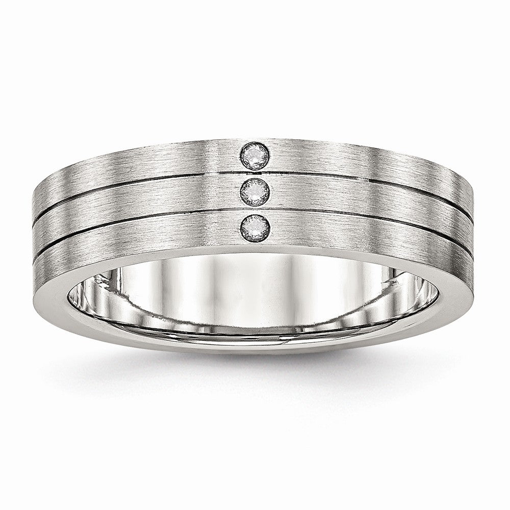 CZ Brushed Wedding Band in Stainless Steel, 6mm