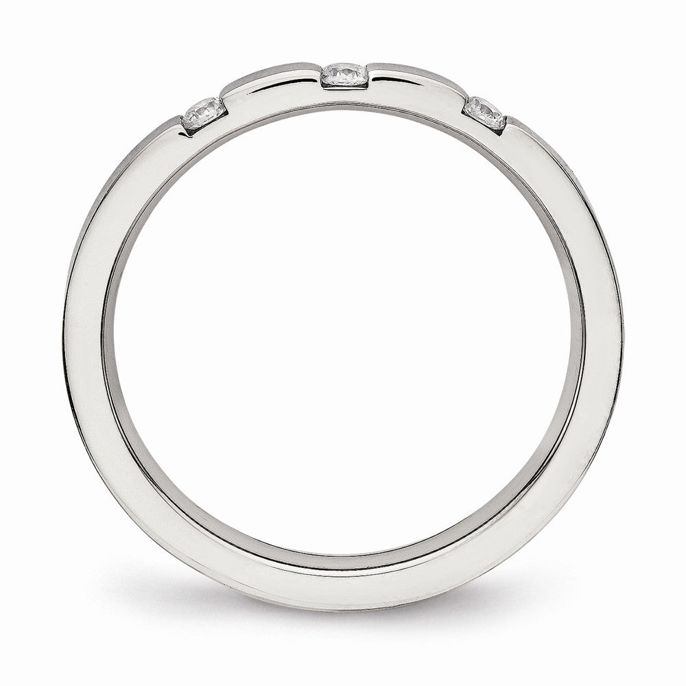 Three-Stone CZ Wedding Band in Stainless Steel, 2.5mm
